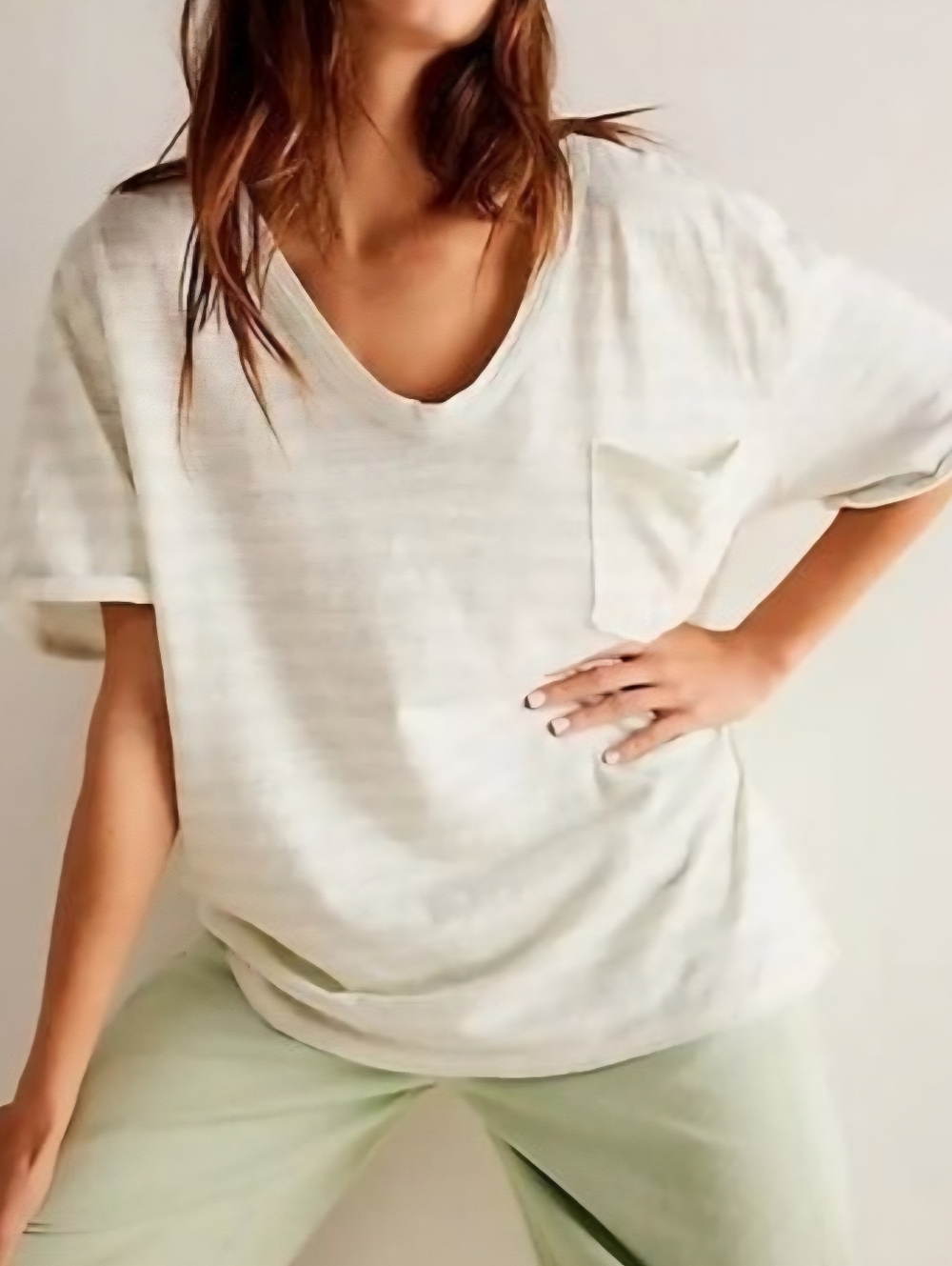 Free People Soft Cream V-Neck Pocket Tee